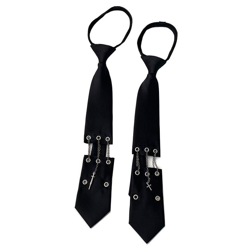 Handmade dark punk no-zipper men's and women's black chain tie birthday gift