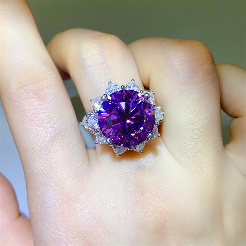 Purple 10 Carat Moissanite Ring with Certificate and Diamond Tester Pen Size 12