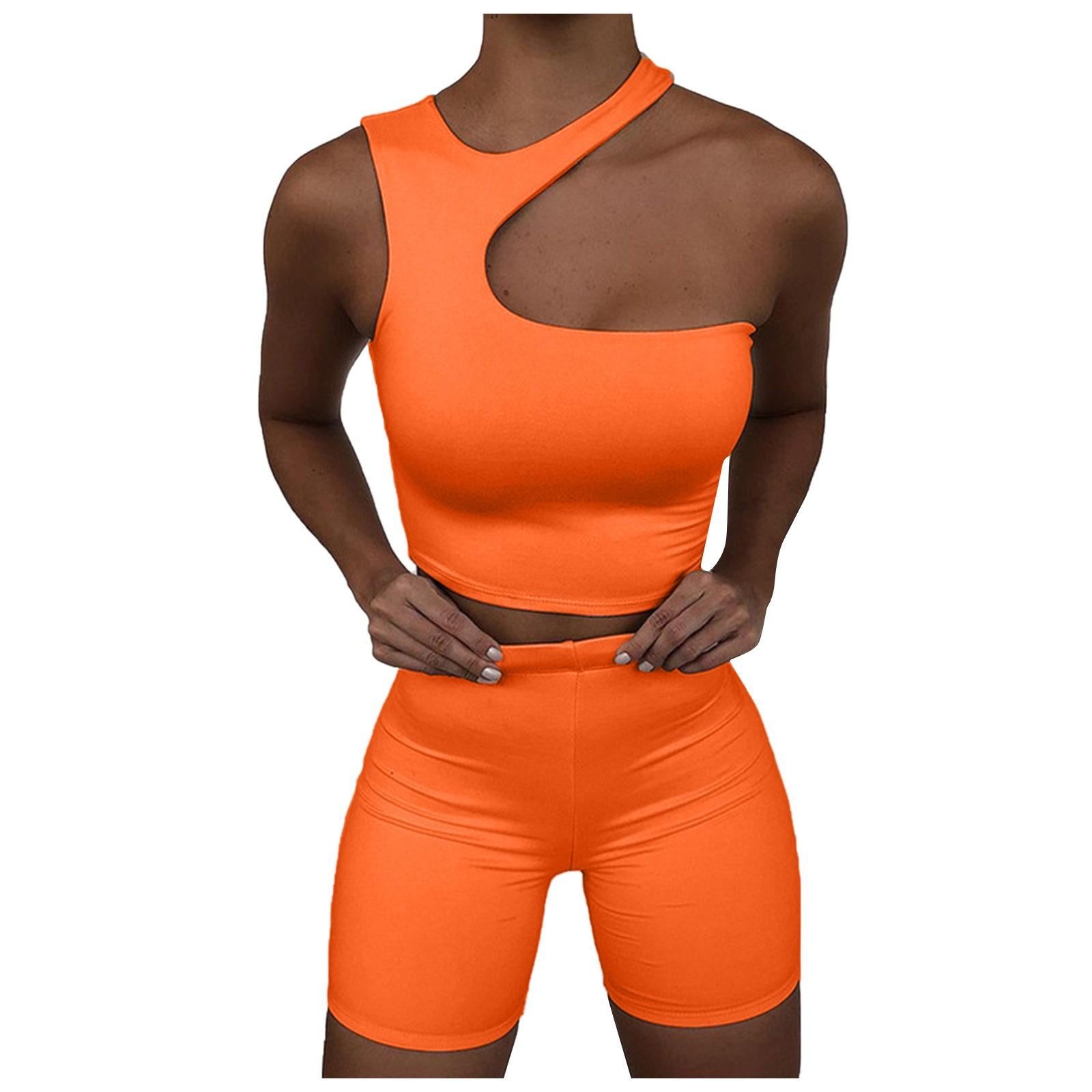 

Модный женский цветной пижамный комплект без рукавов, ночной топ, короткая пижама S оранжевый