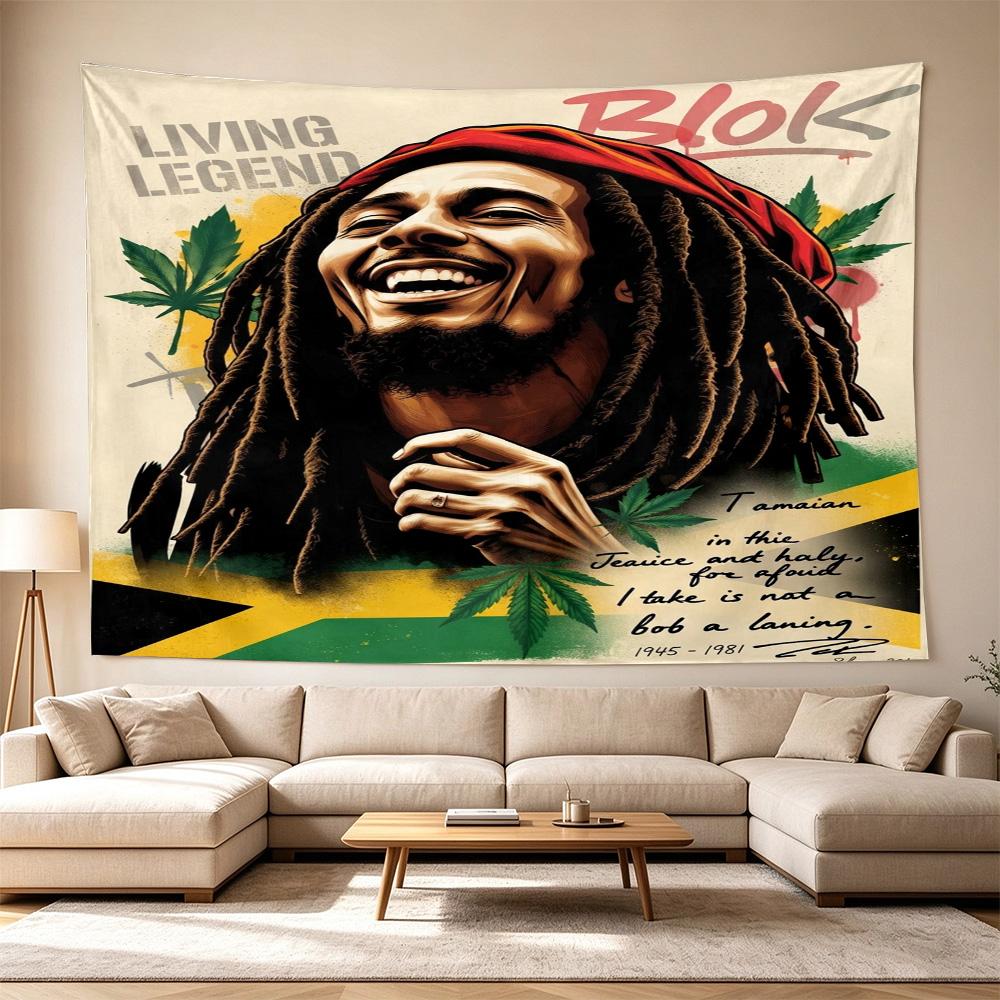 Bob Marley Reggae Tribute Freedom Polyester Wall Hanging Tapestry, Aesthetic Home Decor for Bedroom Dorm Photo Backdrop