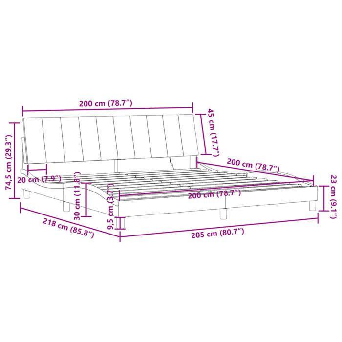 VidaXL Cadre de Lit avec Lumières LED, Lit Rembourré avec Sommier à Lattes, Lit Double, Lit Adulte, Moderne, Gris Clair 3213799
