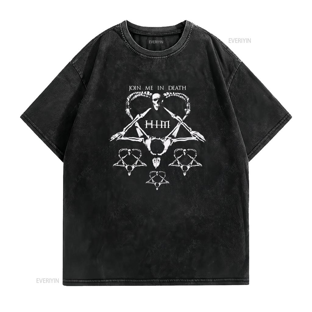 Sein Herzagramm schließe dich mir im Tod an schweres schwarzes T-Shirt kurzärmliges Hemd vintage gewaschen Grafik lässig stilvoll dehnbar Unisex