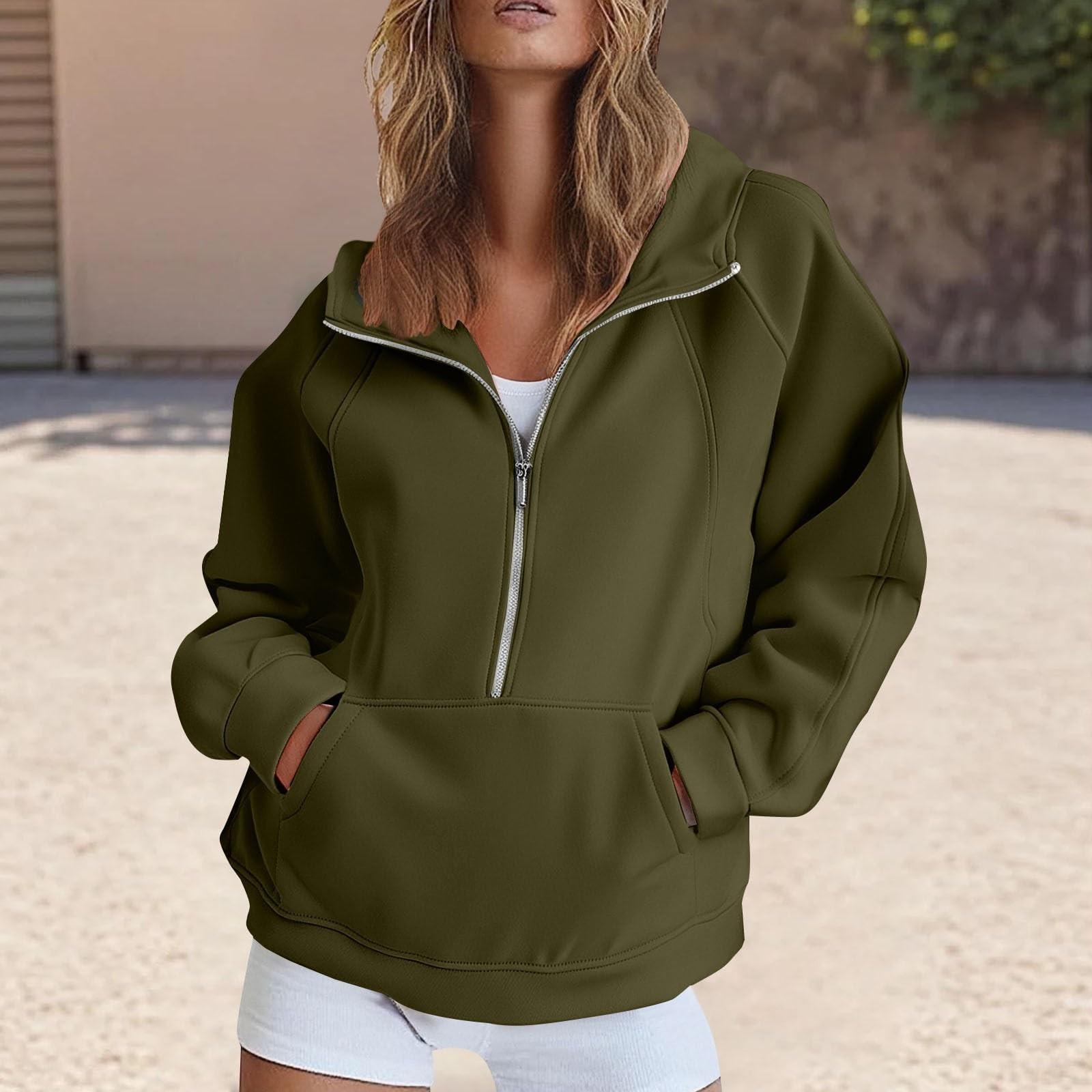 

Women s Fashion Solid Color Pullover Casual Loose Button Sweatshirt L армия зеленый
