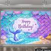 A 2D Flat Natural-style Birthday Party Banner Background with Mermaid Tails and Underwater Treasures As the Theme