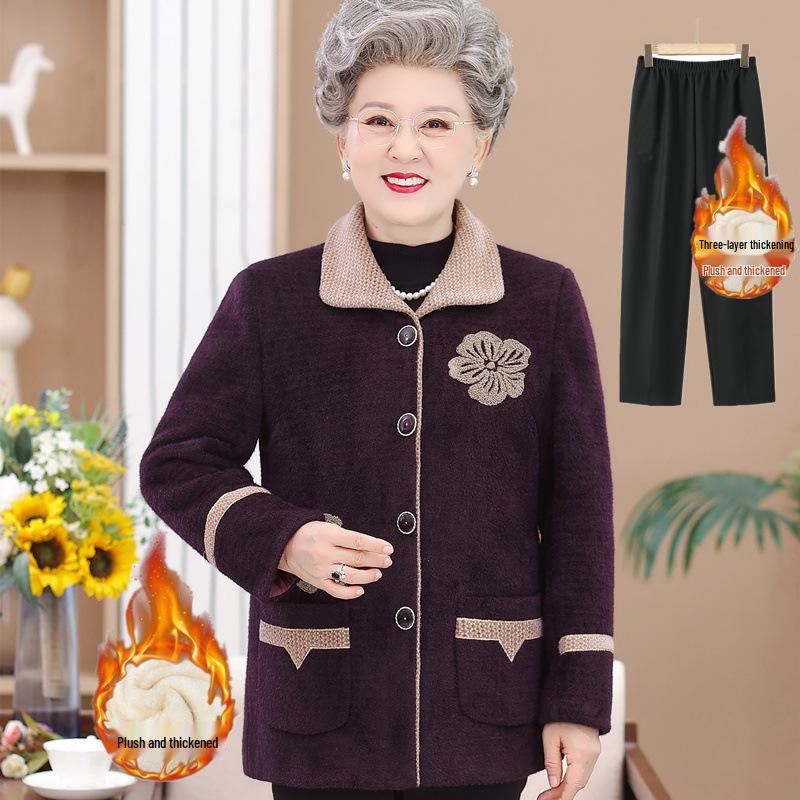 Grandma's Plus Velvet Winter Wool Coat - Thick Mink Velvet for Middle-Aged & Elderly Women