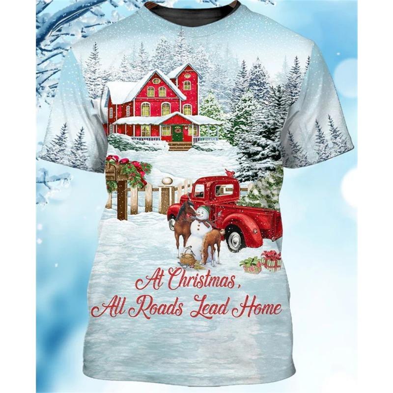 Weihnachten 3D-Druck Weihnachtsmann-Muster T-Shirt Herren Damen Xmas Langarm-T-Shirts Herbstmode Oversize Locker Y2k Herren Oberteile