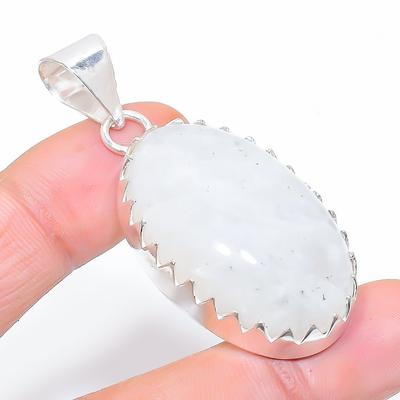 Natural Rainbow Moonstone Gemstone 925 Sterling Silver Pendant 2.17" j6S06