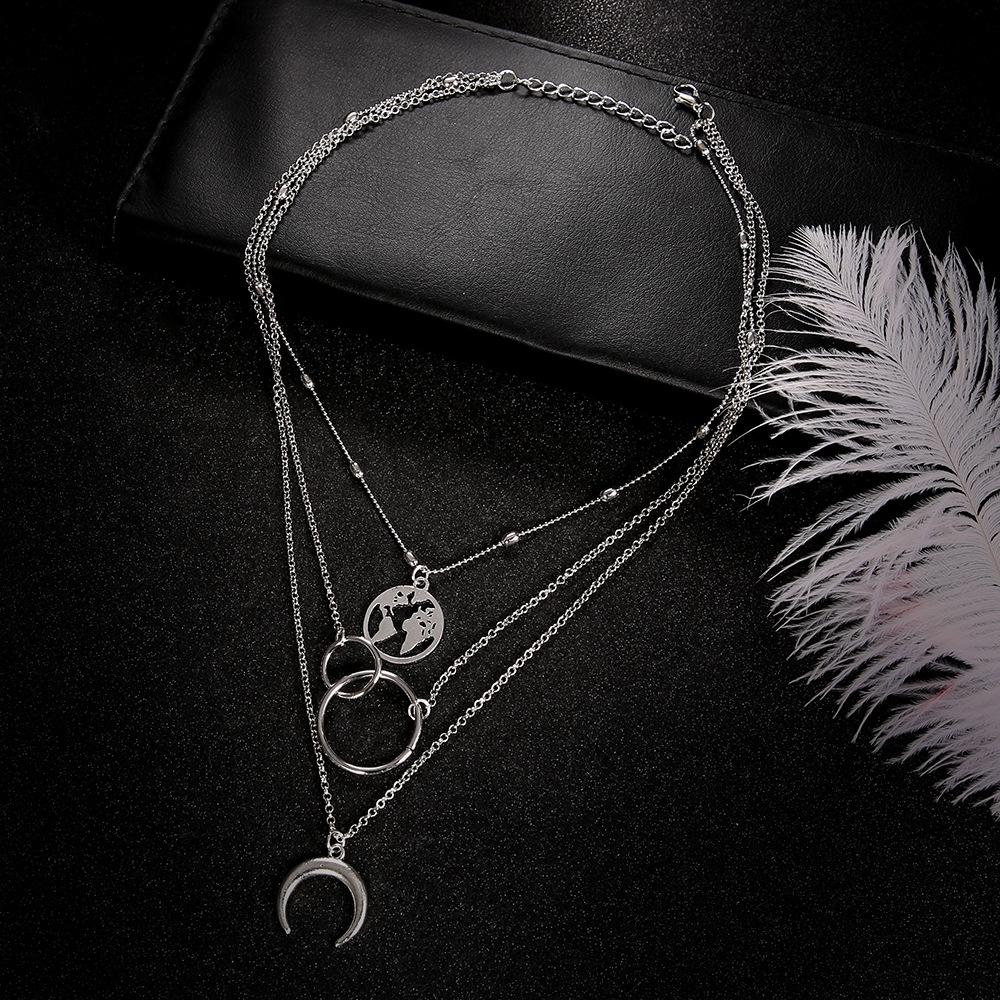 E-Commerce Fashion Multi-Layer Moon Map Necklace Female Personality Bohemian Multi-Layer Necklace Female