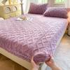 Flannel Sheets Fashion Solid Color Jacquard Comfortable Soft Elastic Bedspread Coral Fleece Fluffy Fitted Bed Sheets for Bed