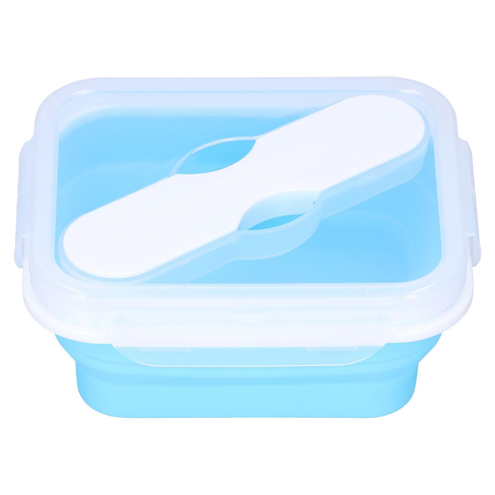 

Силиконовая изоляционная коробка, портативный ланч-бокс со встроенной вилкой-ложкой для офиса, школы, фруктовый зеленый синий