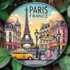 Vintage Round Metal Tin Sign 8x8 Inch Eiffel Tower Paris France Wall Art Decor