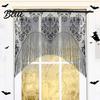 Atmungsaktiver Verandavorhang Halloween Gruseliges Fenster-Abschlussvorhang Schädel und Fledermaus Muster Transparenter Spitzen-Abschlussvorhang Lichtfilternd Gotisch für Wohnzimmer