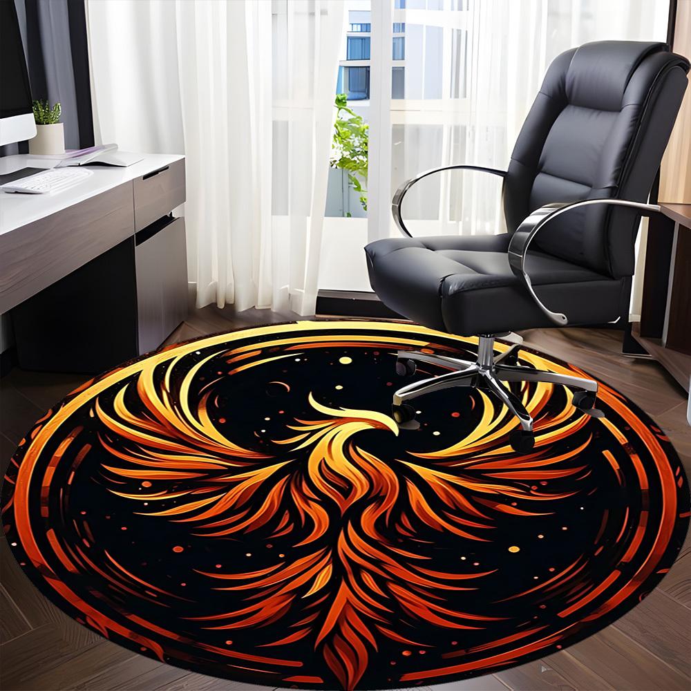 1pc Phoenix Fire Office Round Area Rug, Under Office Chairs Bedroom Living Room Home Decor, Room Deco