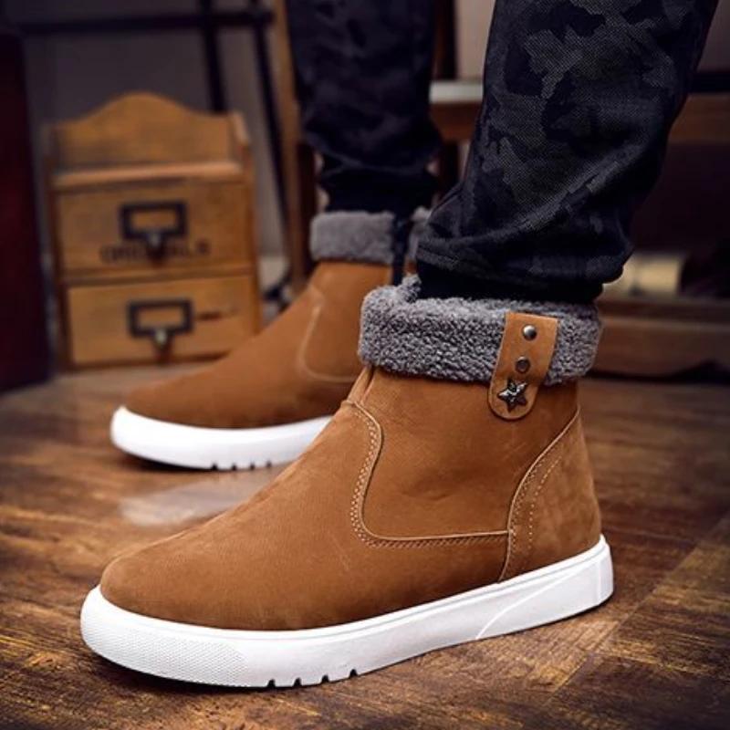 Fashion Men's Snow Boots Plush Warm Casual Shoes for Men High Quality Suede Ankle Boots Fashion High-top Sneakers Comfortable Men Boots