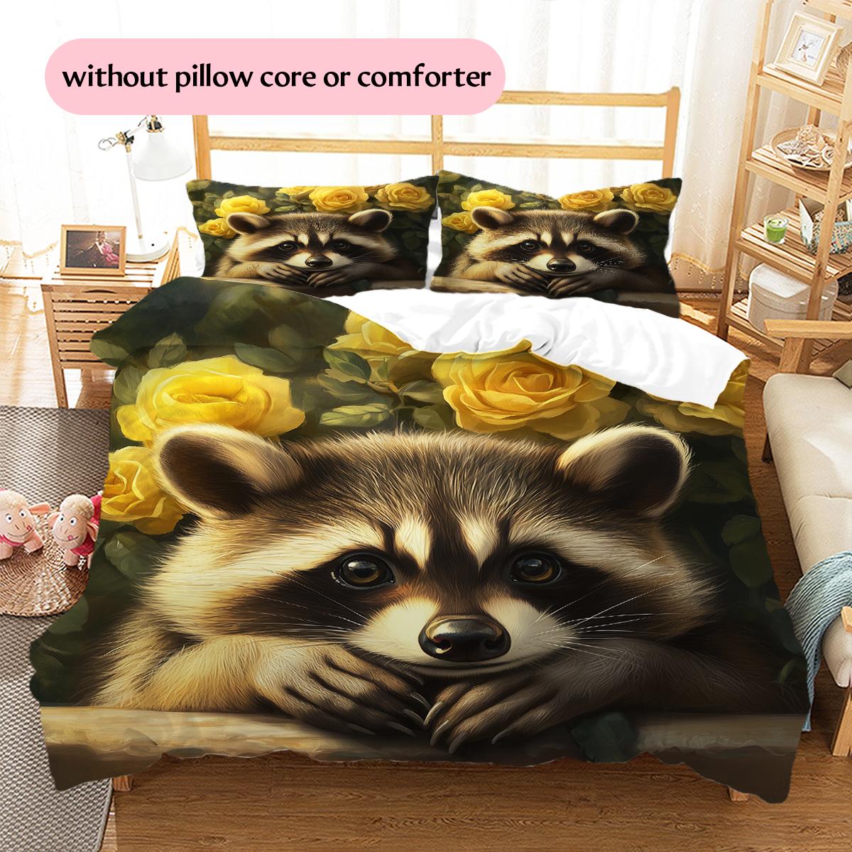 

Raccoon and Fresh Flowers Pattern Bedding Home Decoration Birthday Gift (1 * duvet cover + 2 * pillowcase, without core) 135x200cm