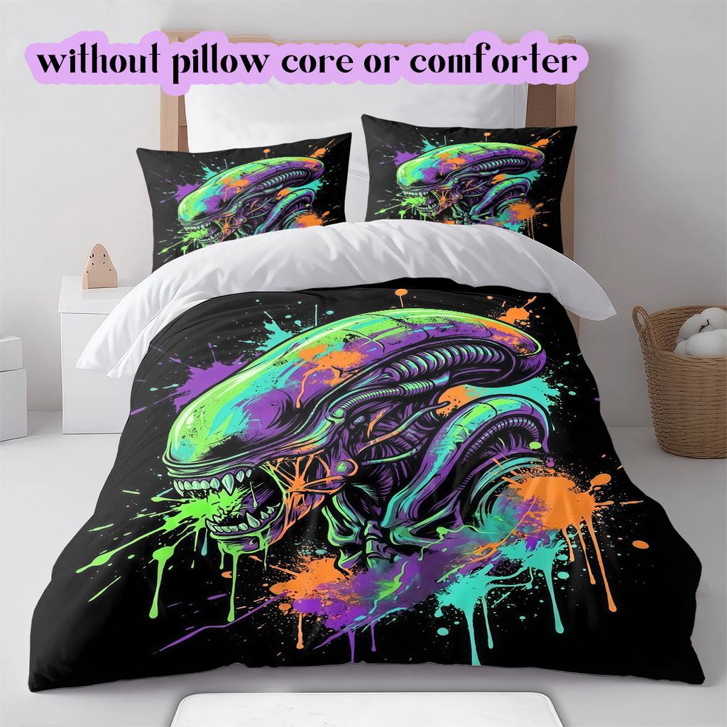 Splashing Ink Death  Pattern Bedding Quilt Set Quilt Cover Pillowcase Home Decoration Birthday Gift (1 * Duvet Cover + 2 * Pillowcase, Without Core)