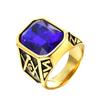 Trendy Gold Plated Titanium Ring with Colorful Gems Punk Style Stainless Steel Jewelry