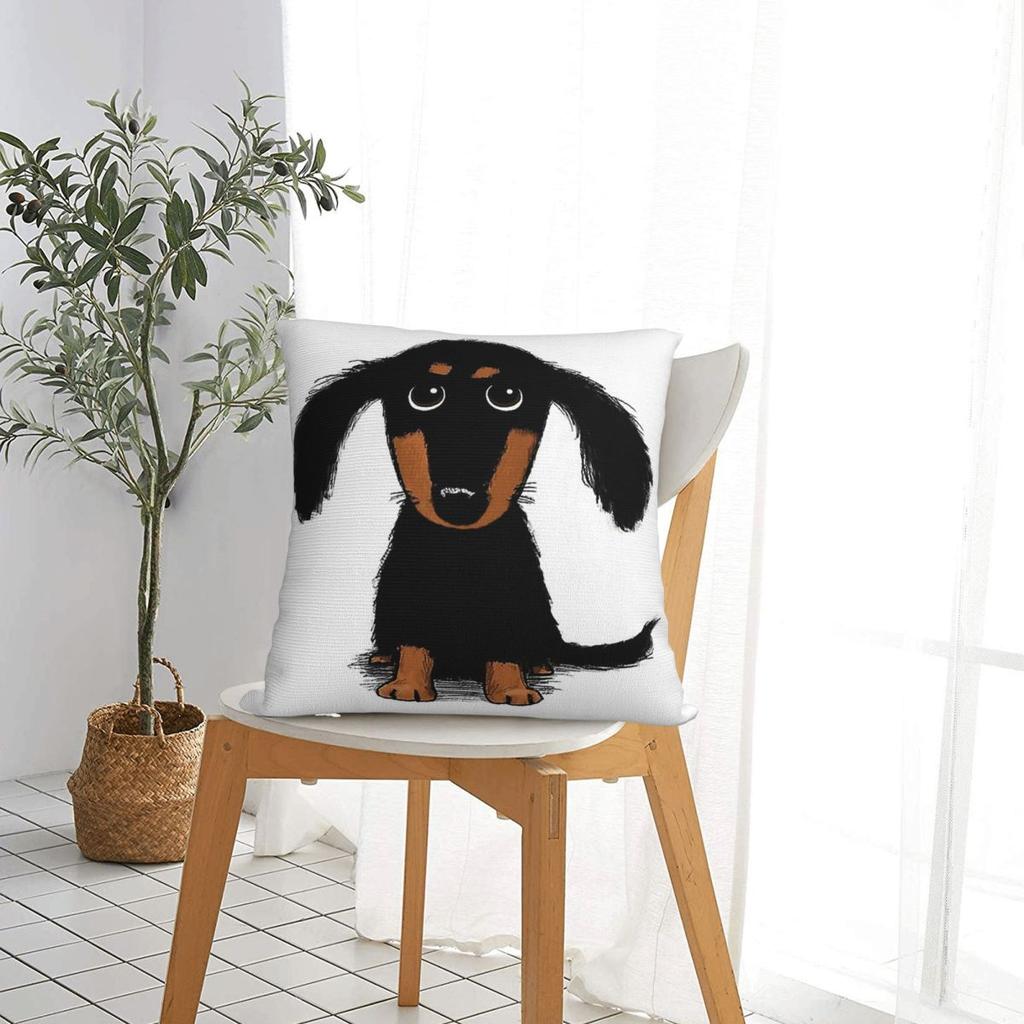 Longhaired Dachshund Puppy Throw Pillow Cover Cushions for Sofa Sausage Doxie Dog Lover Casual Cushion Covers