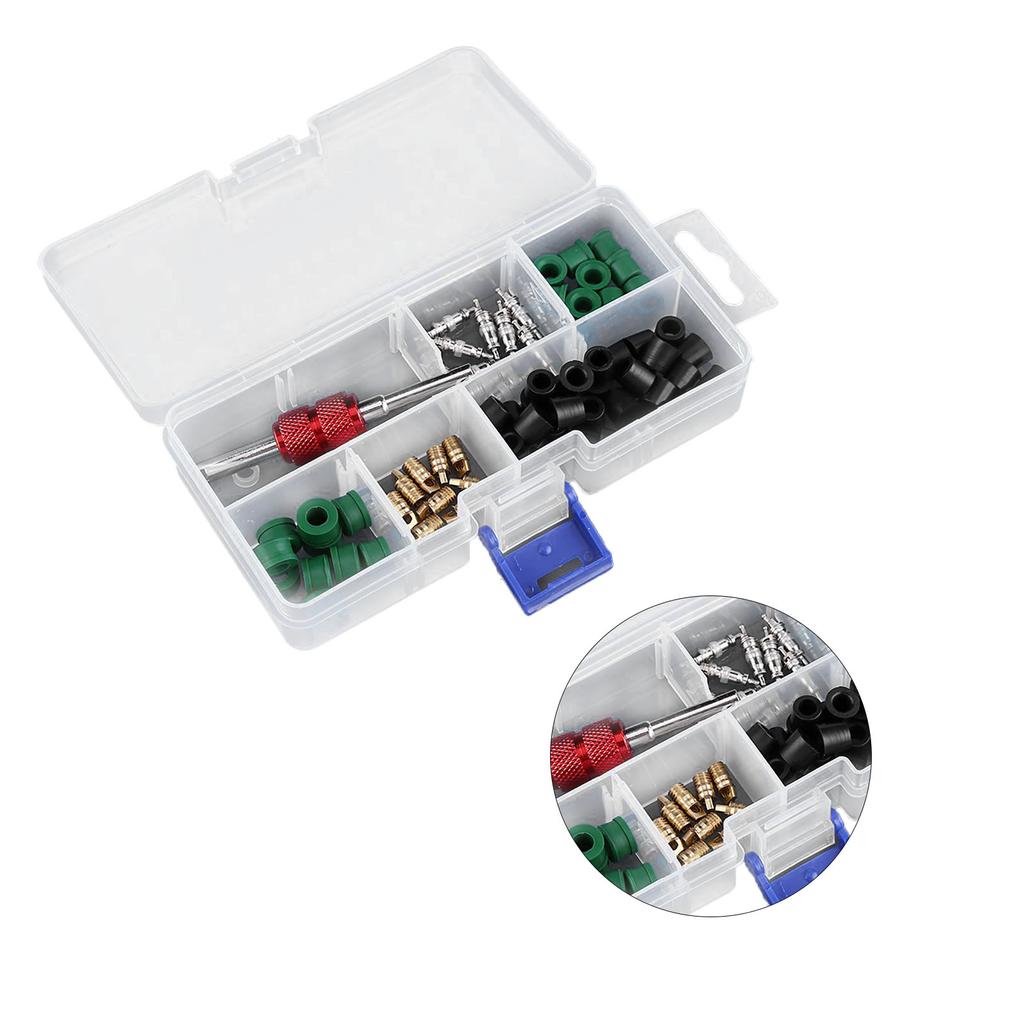 71pcs Air Condition Repair Kit  Repair Tool 10pcs Valve Cores 50pcs Hose Gaskets 10pc Valves