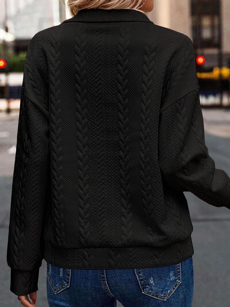 European and American Women's Quilted Zipper Collar Long-Sleeve Sweatshirt - Solid Color, Versatile for Spring and Autumn