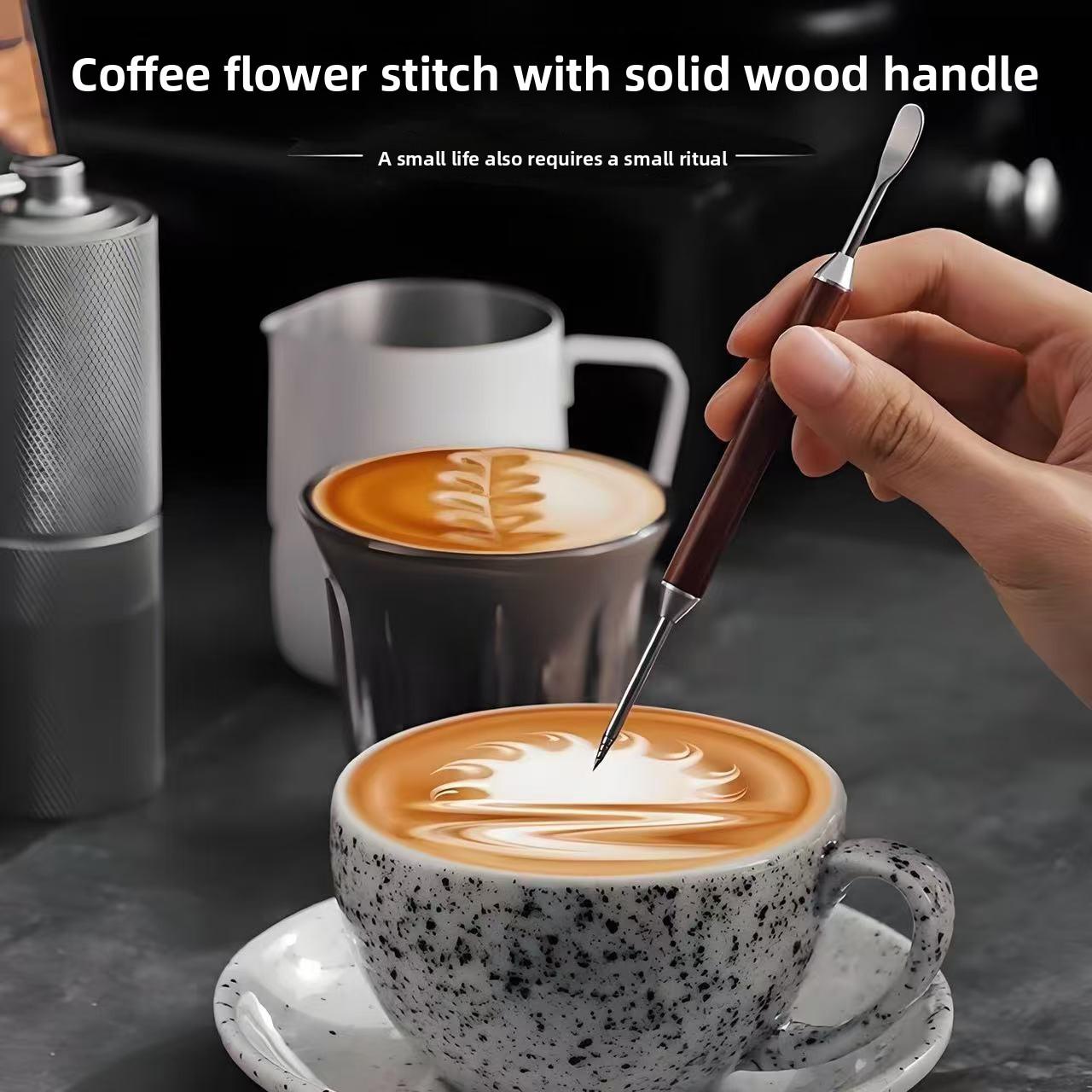 

Latte Art Needle Tool with Carved Rosewood Handle Professional Coffee Decorating Pen for Baristas Embroidery needle