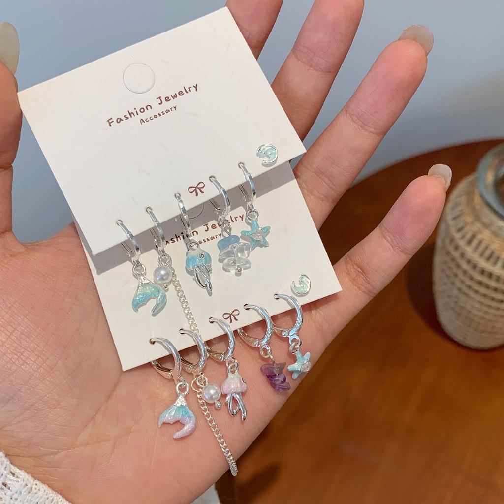 6PCS Set Cute Harajuku Blue Jellyfish Star Ocean Pendant Earrings for Women Girls Unique Aesthetic Charm  Accessories