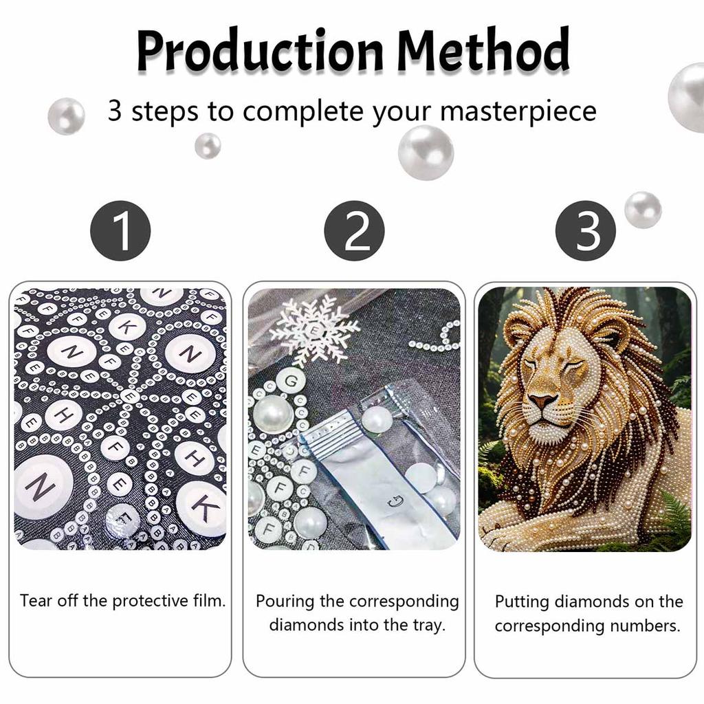 Shiny Pearl Elegant Lion Portrait DIY Painting Creative Bead Art Craft Household Wall Decoration Nice Present For Art Hobbyists Home Decor Items