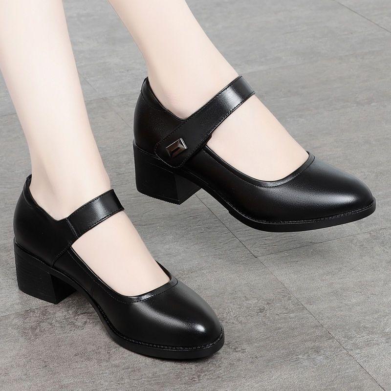 Fashion Women Sweet Comfortable Buckle Strap Hollow Out Black High Heel Pumps Ladies Casual Anti Skid Black Stylish Street Shoes