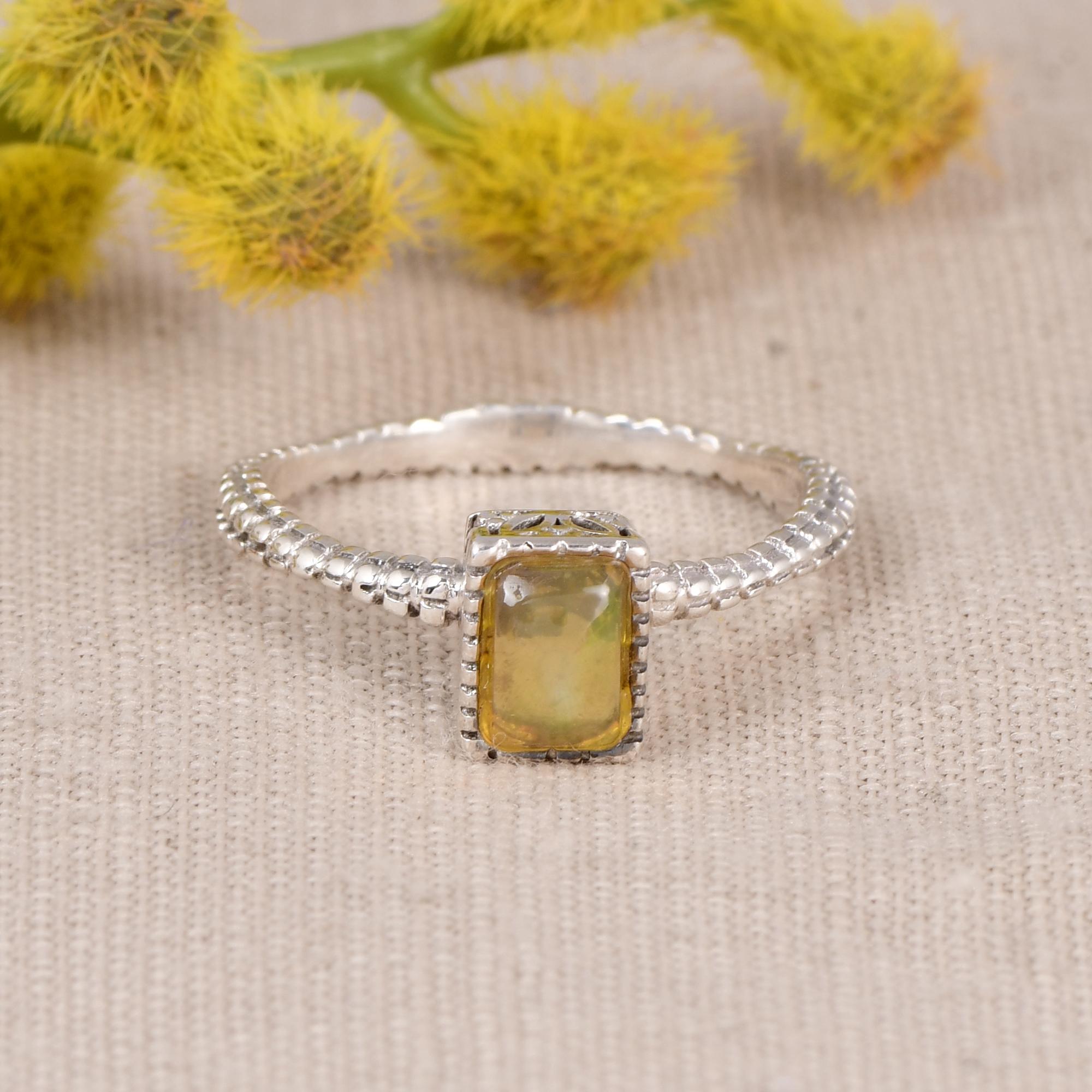 

Ethiopian Opal Ring, Dainty Rectangle Opal Ring, 925 Sterling Silver, Minimalist October Birthstone Promise Ring. 10