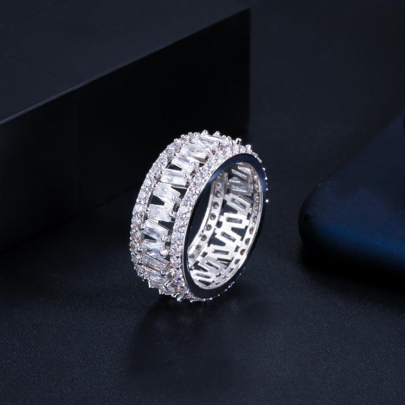 

Full Diamond Jewelry, Ring Set With Small Diamonds T Square Diamond Ring, Zircon Ring Jewelry. 9