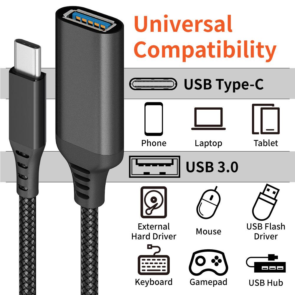 USB-C To USB 3.0 OTG Data Cable Adapter for Fast Charging and Extension