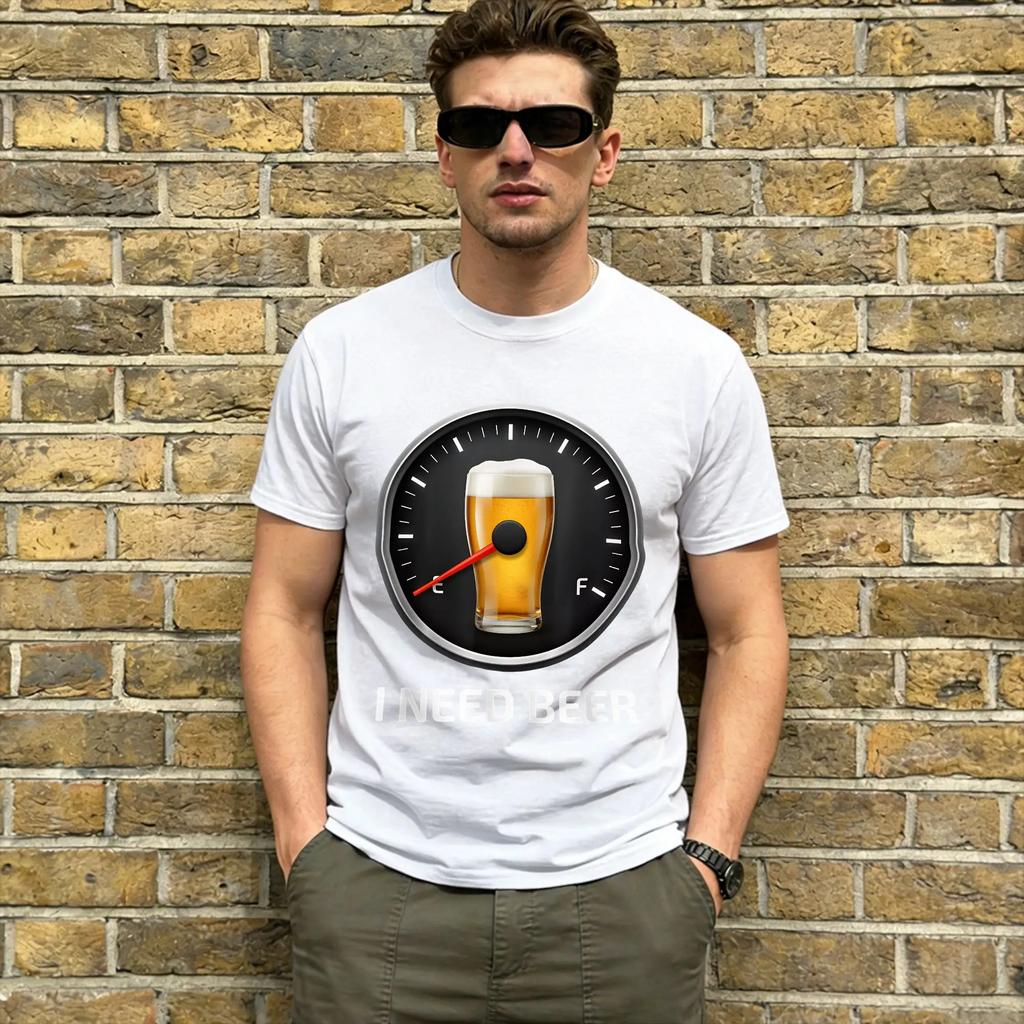 Ich brauche Bier T-Shirts für Männer Bier Tankanzeige Vintage 100% Baumwolle T-Shirt Rundhals Kurzarm T-Shirts 4XL 5XL 6XL Kleidung
