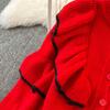 Fashionable Suit Female Retro Temperament Round Neck Ruffled Sweater Cardigan Jacket + High Waist Fish Tail Skirt Two Pieces