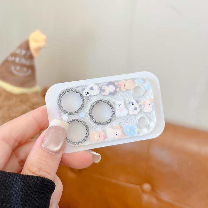 Cartoon Animal Glitter Camera Lens Protector Tempered Glass Anti Scratch Decor Phone Camera Cover Tempered Glass Protective Film