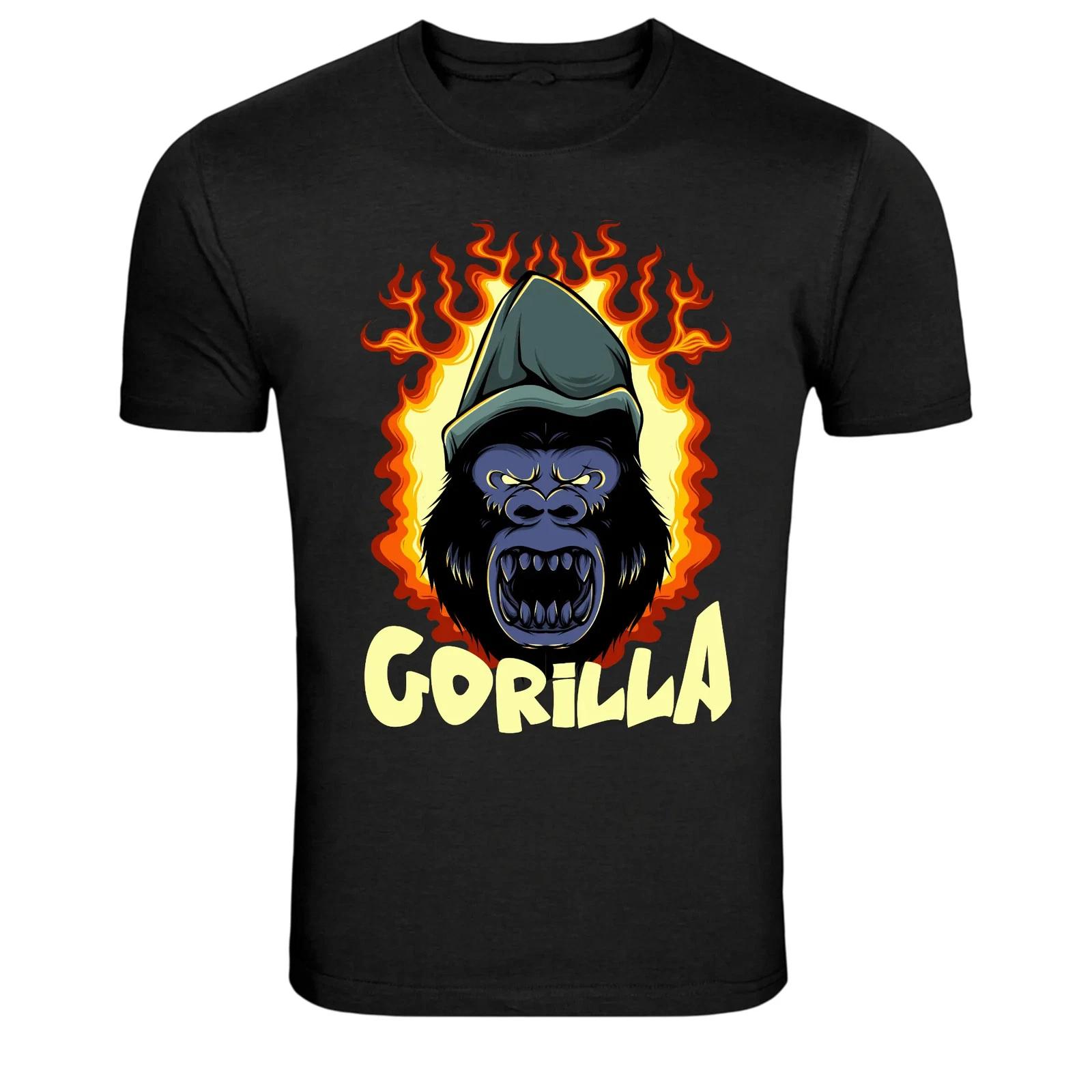 Gorilla Fire Rage Cartoon Graphic T-Shirt S