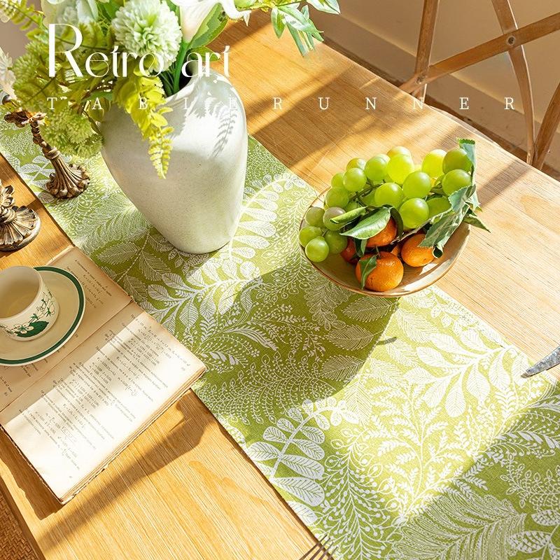 Tasse Table Runner Vintage Printed Pastoral Style Placemat Sideboard Cabinet Dust Cover Room Dining for Home Party Table Decor