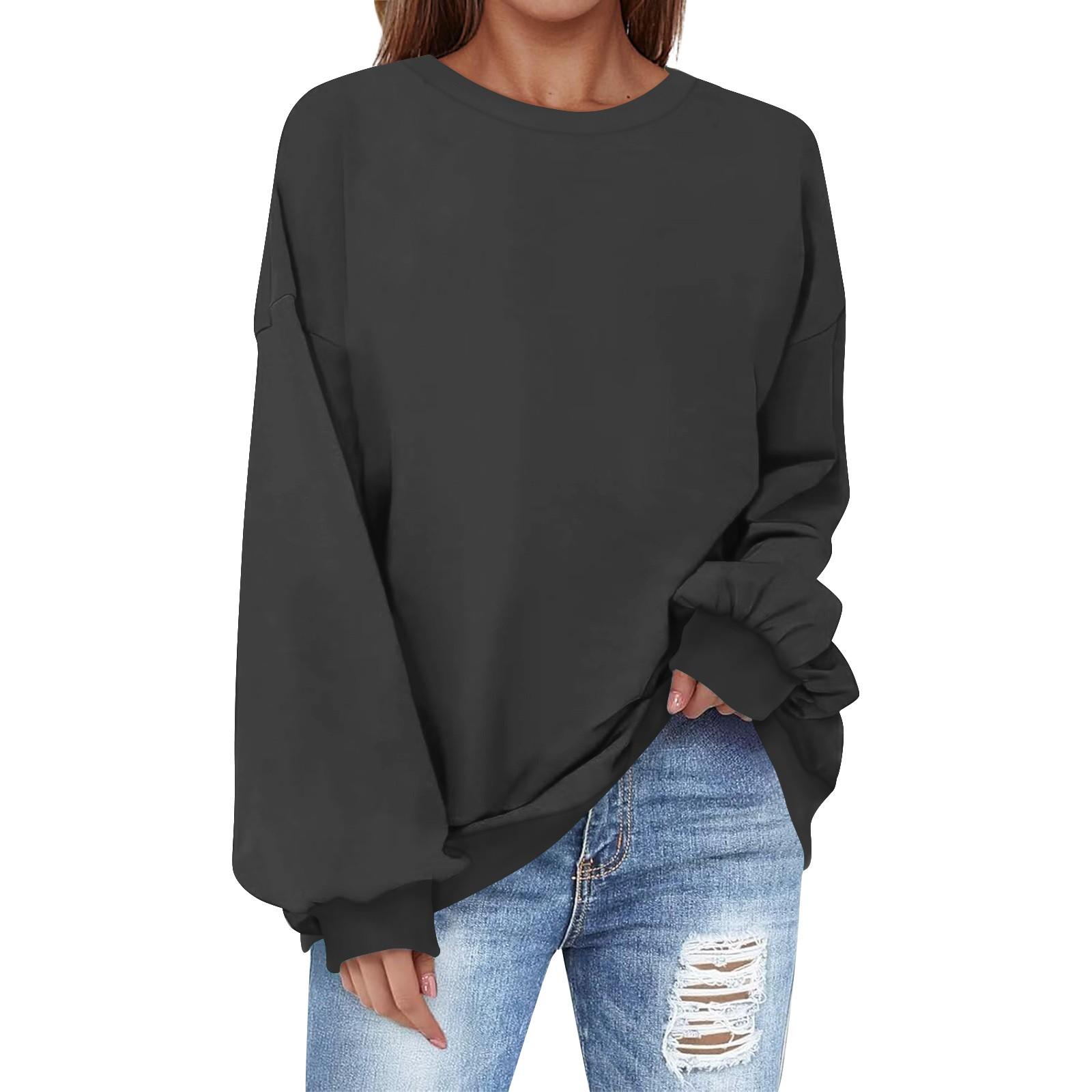 

Толстовка большого размера для женщин с круглым вырезом, однотонная, с длинным рукавом, рубашки, толстовка XXXL чёрный