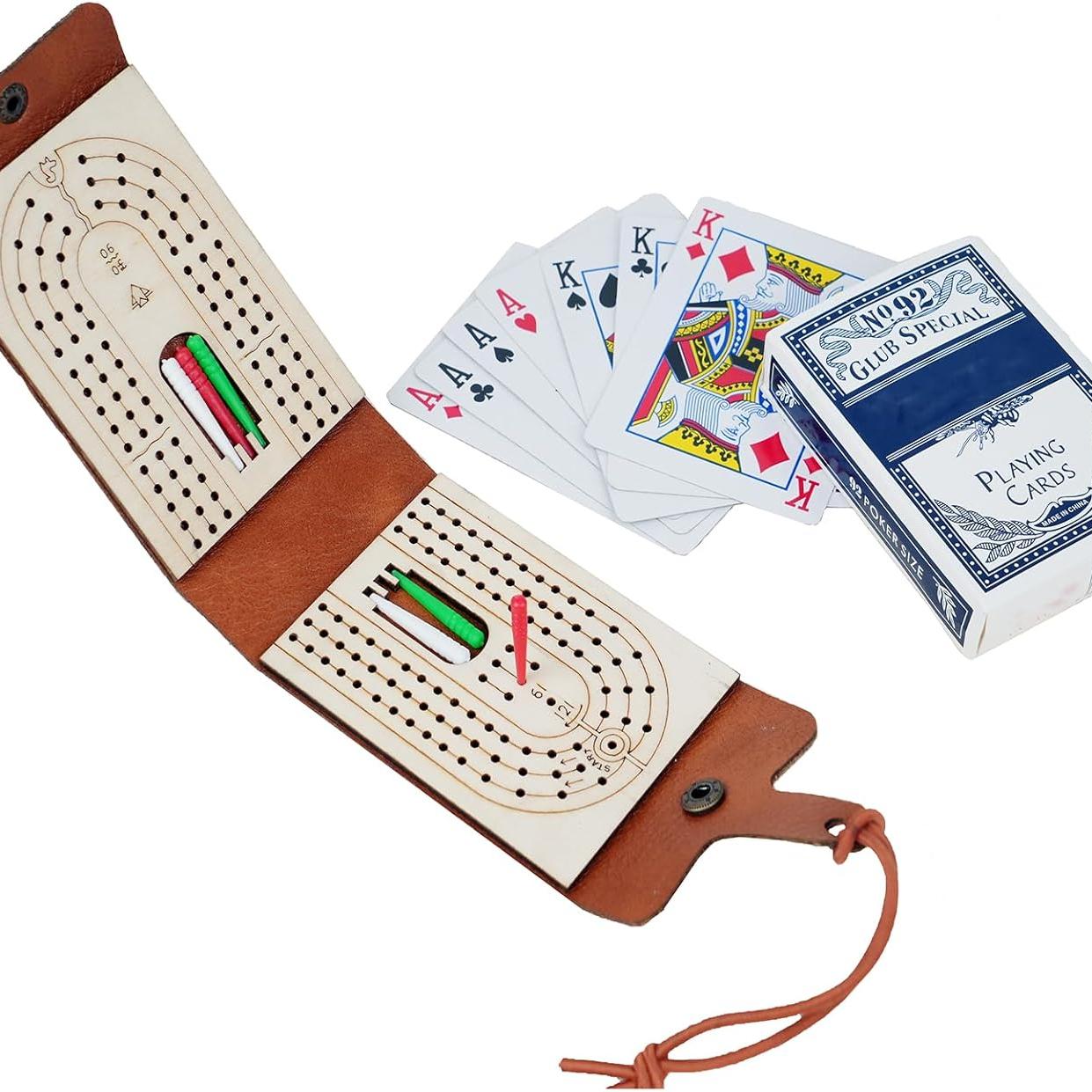 

Portable Travel Cribbage Board Game Set Includes Storage Space 1 Deck 6 Pegs of Cards and Instructions Classic for Family Fun and Entertaining 1pack