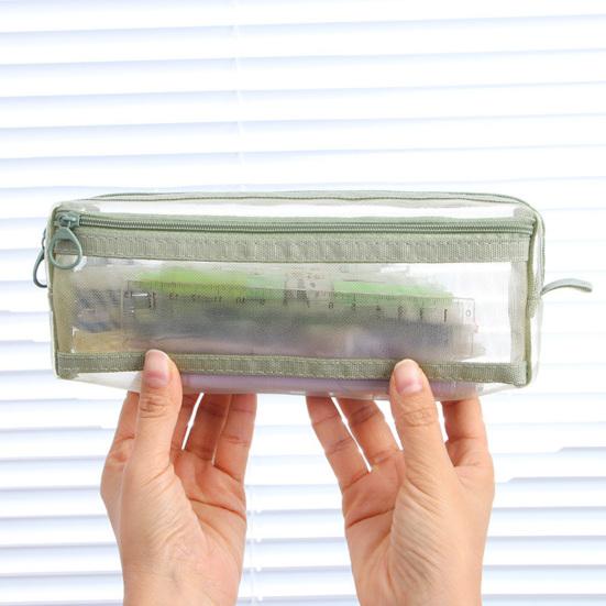 Pencil Case Double-Layer Large Capacity Transparent Mesh Students Exams Stationery Organizer Break-resistant Pencil Bag