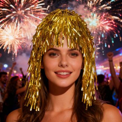 Yousheng Foil Tinsel Wigs And Fancy Dress Costume Disco Themed Fringe Outfit with Elastic Waist Metallic Cosplay Dance Supplies