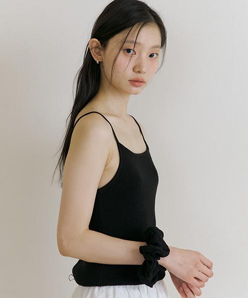 Lingseoul Cotton Blended Ribbed Sleeveless Top-Black