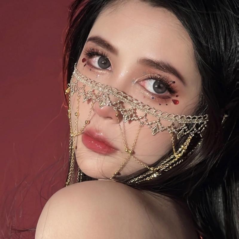 Chinese Style Face Curtain Fringed Forehead Headbands Ancient Hair Jewelry Face Decorative Mask for Stage Dancer
