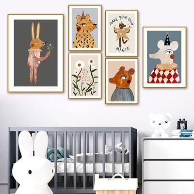 Leopard Rabbit Bear Tiger Mouse Rainbow Funny Wall Art Canvas Painting Nordic Posters And Prints Wall Pictures Kids Room Decor No Frame