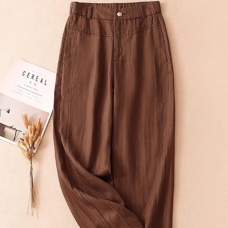 Women's Summer 2025 White Tencel High Waist Harem Pants - Lightweight Nine-Point Cotton Linen Carrot Straight Leg Design