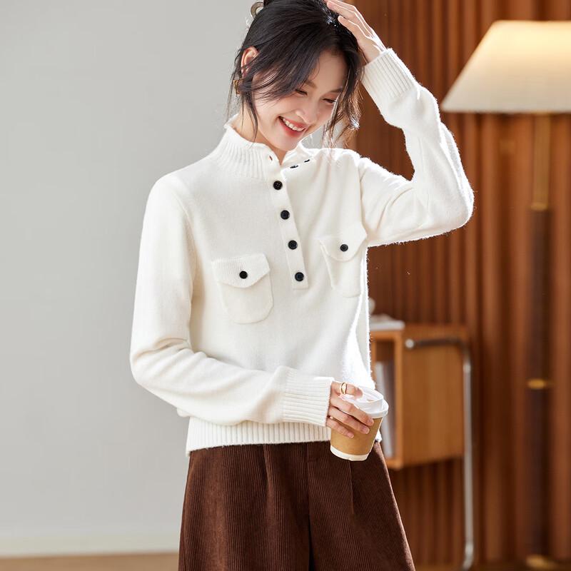 Chic Women's 100% Wool Semi-High Neck Knit Sweater
