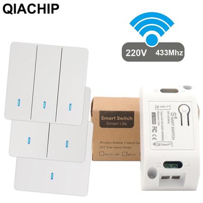 220V Bezdrátový jednokanálový dálkový vypínač světla, Chytrý panel Zap/Vyp, 433 MHz, Bez nutnosti zapojení
