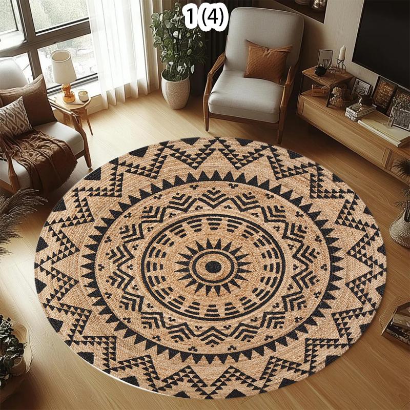 

Ethnic Faux Woven Geometric Pattern Round Carpet Boho Home Decor Area Rug Soft Non-slip Floor Mat for Living Room Bedroom 60cmx60cm