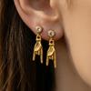 Eco-friendly Stainless Steel 5A Zircon Earrings with Unique Gesture Pendant, Niche Design, Light Luxury Ear Studs