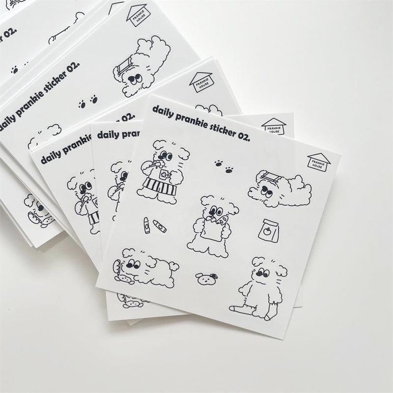 Korean Cute Puppy Prankie’s French Line Drawing Journal Stickers