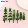 10Pcs Simulation Mini Green Tree Model Dollhouses Garden Landscape Ornaments Dollhouse Railway Street Scene Decoration